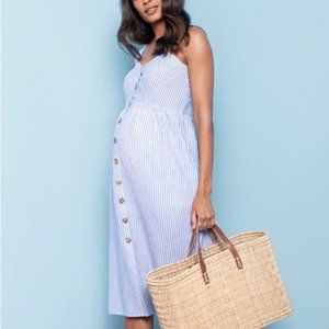 Seraphine Linen & Cotton Midi Maternity & Nursing dress Size 8
